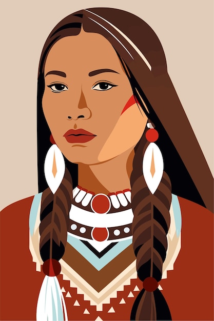 Portret van een mooie vrouw in etnisch kostuum Vector illustratie