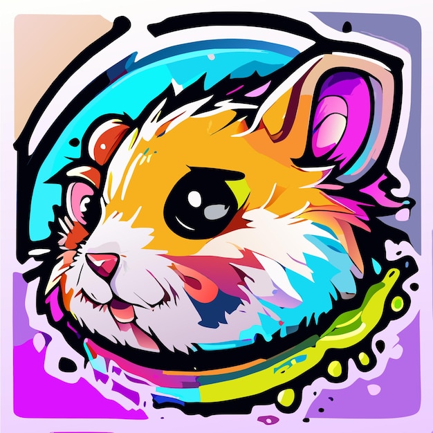 Portret van een muis in pop art stijl vliegende kleuren expressie met de hand getekende platte stijlvolle cartoon sticker