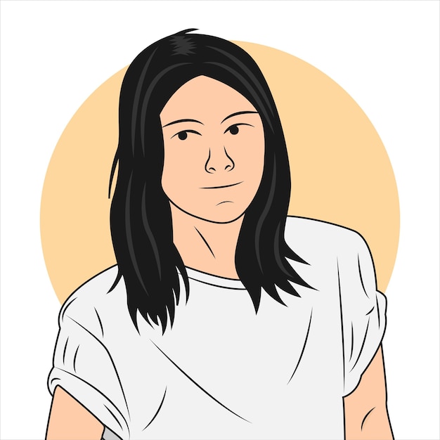 Portret van een tiener met lang haar in platte cartoonstijl