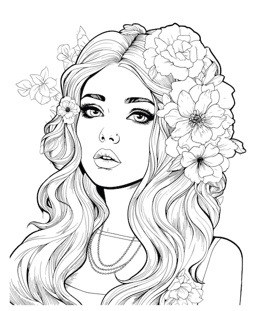 Portret van een volwassen meisjes kleurpagina