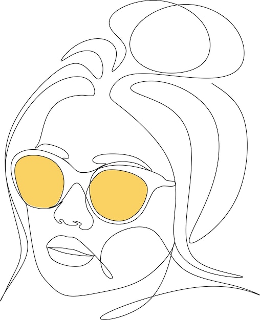 Portret van een vrouw in zonnebril lijntekeningen