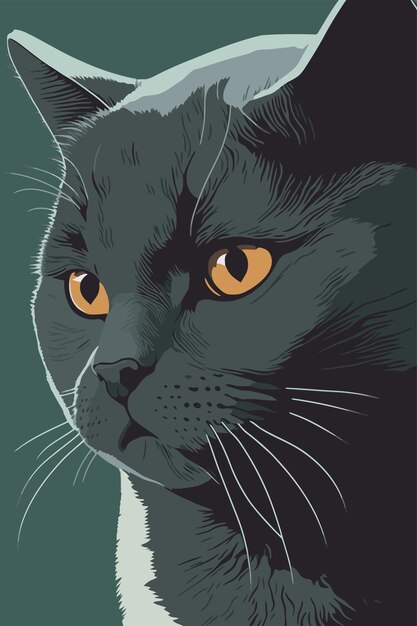 Portret van een zwarte kat met oranje ogen Vector illustratie