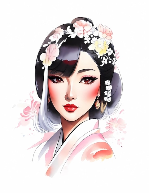 Portret van Japanse geishavrouw met traditioneel