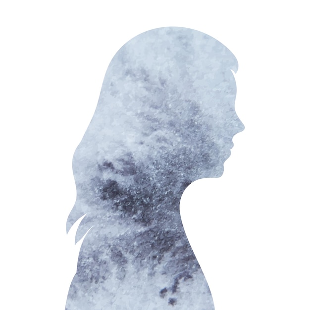 Portret vrouw aquarel silhouet op witte achtergrond geïsoleerde vector