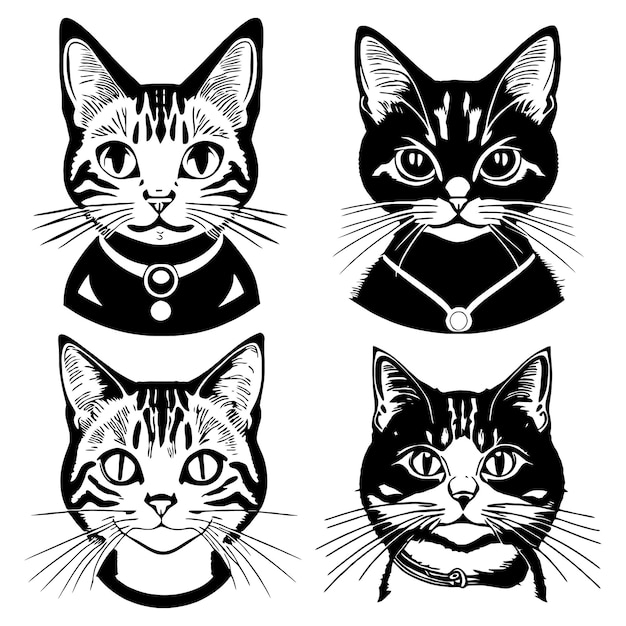 Portretten van schattige katten vector logo stencil