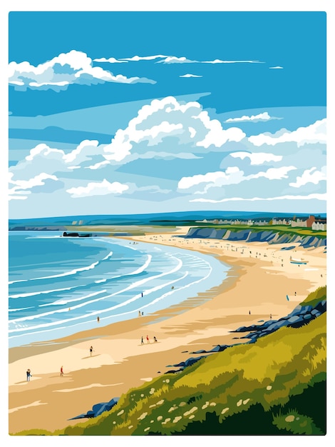 Vector portstewart strand ireland vintage travel poster souvenir postcard portrait painting illustration