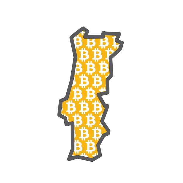 Mappa del paese del portogallo con il logo della criptovaluta bitcoin