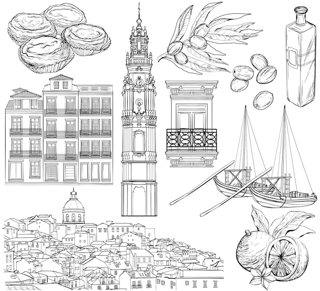 Portugal drawings set Vector illustration