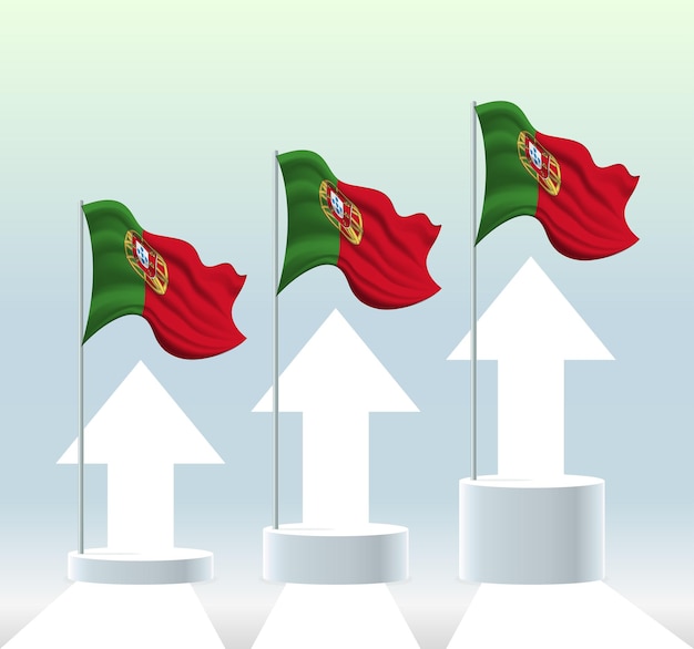 Portugal flag The country is in an uptrend Waving flagpole in modern pastel colors