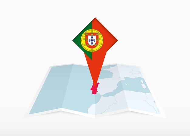 Portugal is depicted on a folded paper map and pinned location marker with flag of Portugal