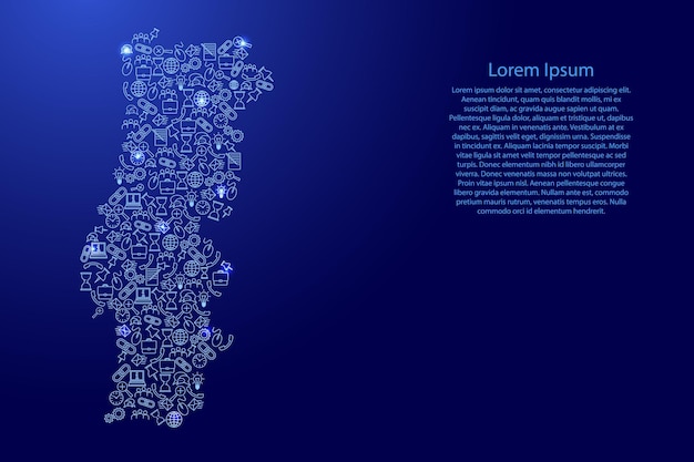 Portugal kaart van blauwe en gloeiende sterren pictogrammen patroon set seo analyse concept of ontwikkeling, business. vector illustratie.