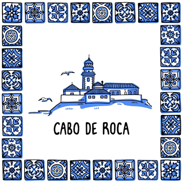 Vettore illustrazione del punto di riferimento del portogallo faro di cabo de roca