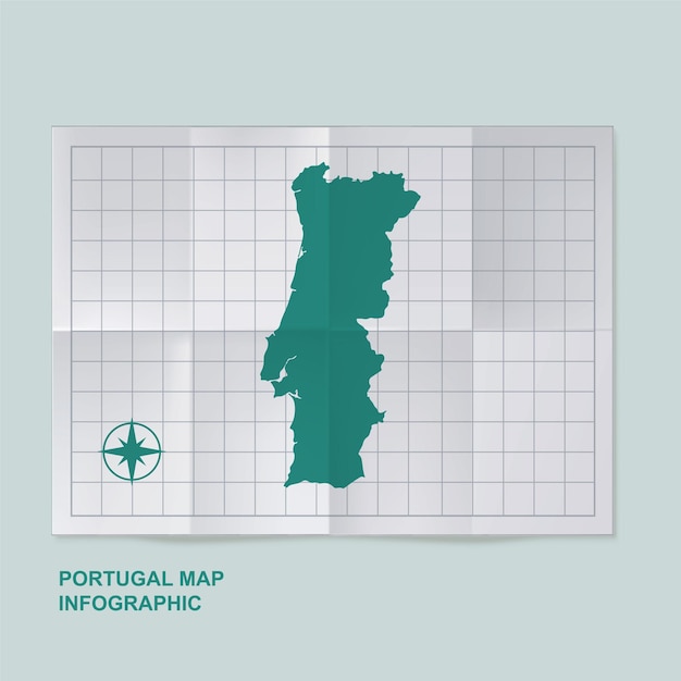 ポルトガルの地図 折りたたまれたグリッド紙