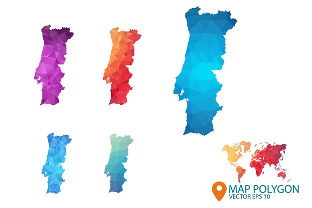 Portugal Map  Set of geometric rumpled triangular low poly style gradient graphic background