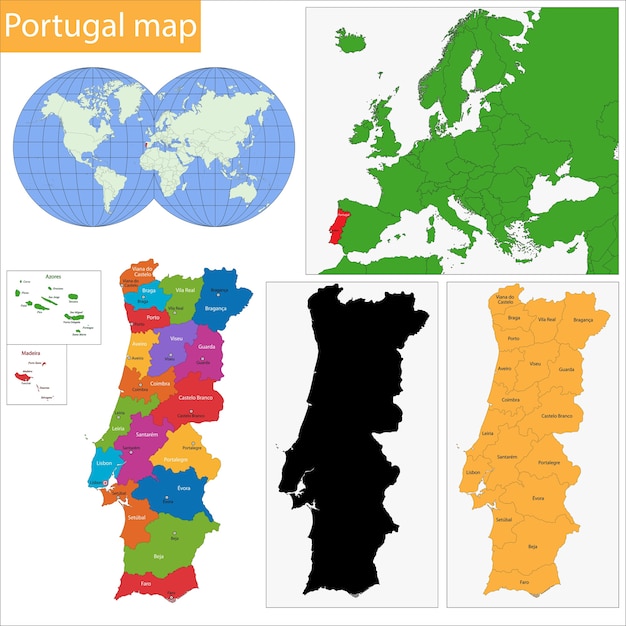 Mapa de Portugal com Regiões 153659 Vetor no Vecteezy