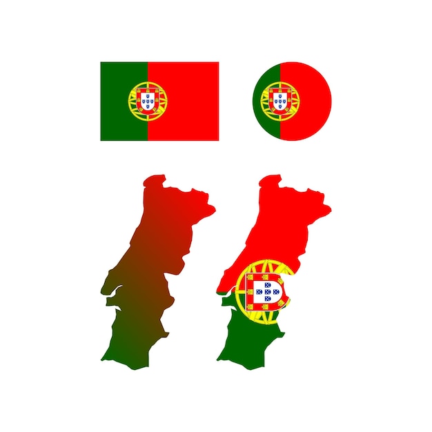 Vettore set di vettori di mappa e bandiera nazionale del portogallo