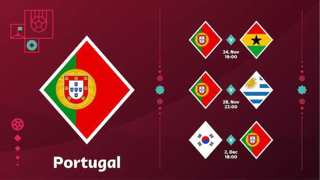 Portugal nationale team Wedstrijden plannen in de laatste fase van het Wereldkampioenschap voetbal 2022 Vectorillustratie van wereldvoetbal 2022-wedstrijden