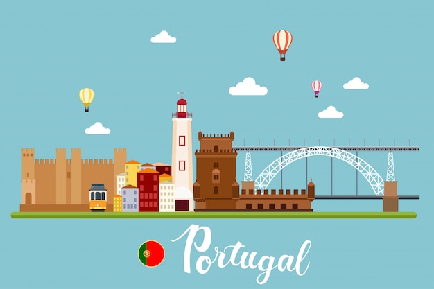 Portugal Travel Landscapes Vector Illustration