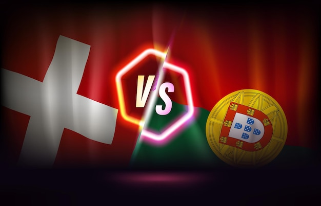 Concetto di gioco portogallo contro svizzera illustrazione vettoriale 3d con etichetta al neon