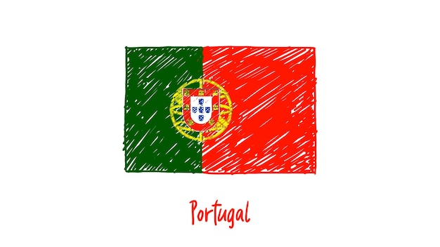 Portugal Vlag Kleurpotlood of Marker Sketch Vector