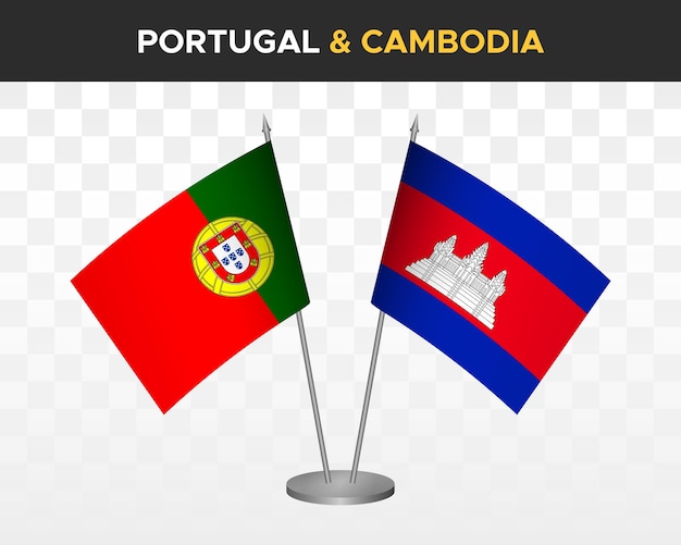 Portugal vs cambodia desk flags mockup isolated 3d vector illustration table flags