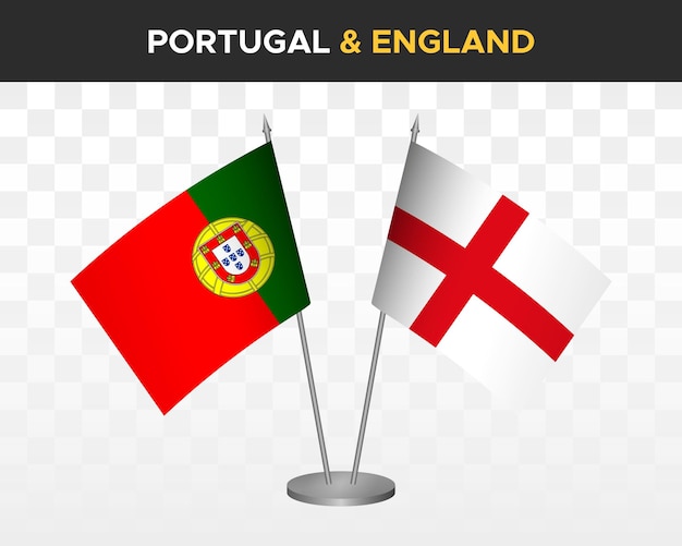 Vector portugal vs england desk flags mockup isolated 3d vector illustration table flags