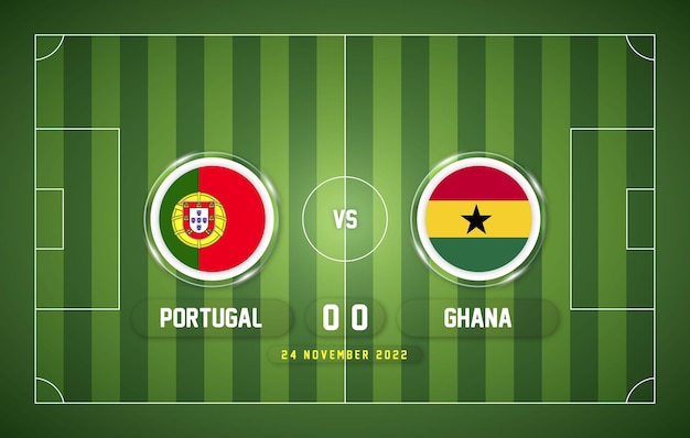 Portugal vs Ghana 2022 wedstrijd met scorebord en stadionachtergrond