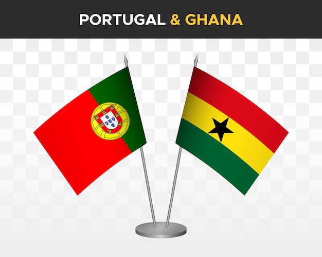 Portugal vs ghana desk flags mockup isolated 3d vector illustration table flags