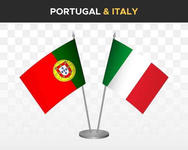 Portugal vs Italië Bureauvlaggen mockup geïsoleerde 3d vector illustratie tafelvlaggen