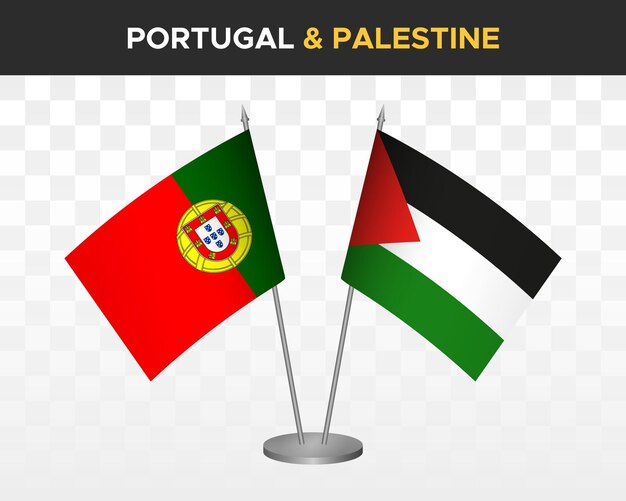 Portugal vs palestine desk flags mockup isolated 3d vector illustration table flags