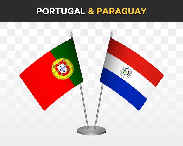 Portugal vs paraguay desk flags mockup isolated 3d vector illustration table flags