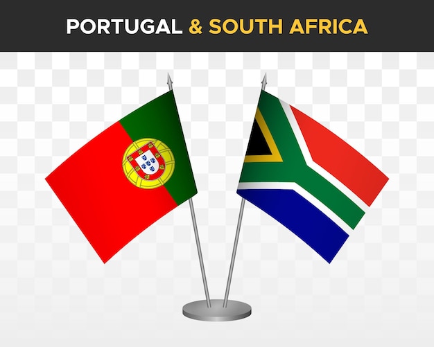 Portugal vs south africa desk flags mockup isolated 3d vector illustration table flags