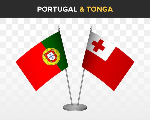 Макет настольных флагов Португалии и Тонги изолированные 3d векторные иллюстрации флаги таблицы
