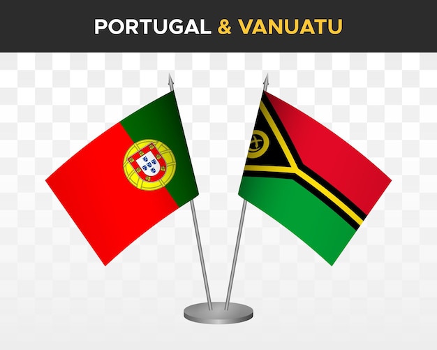 Portugal vs vanuatu desk flags mockup isolated 3d vector illustration table flags