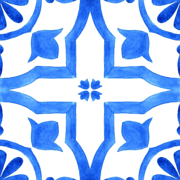Portugese azulejo tegel Blauw en wit prachtig naadloos patroon Handgeschilderde aquarel illustratie