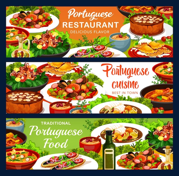 Portugese keuken vector banners Portugal maaltijden