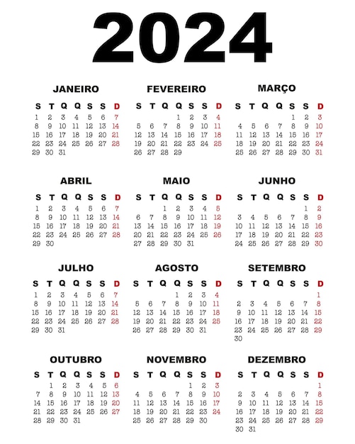 Vector portuguese calendar 2024 year