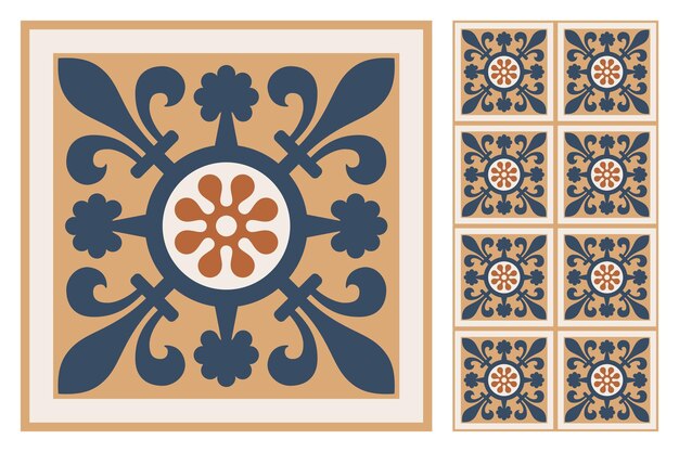 Vector portuguese floor ceramic tiles azulejo design mediterranean pattern