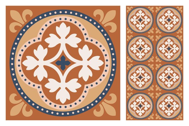 Vector portuguese floor ceramic tiles azulejo design mediterranean pattern