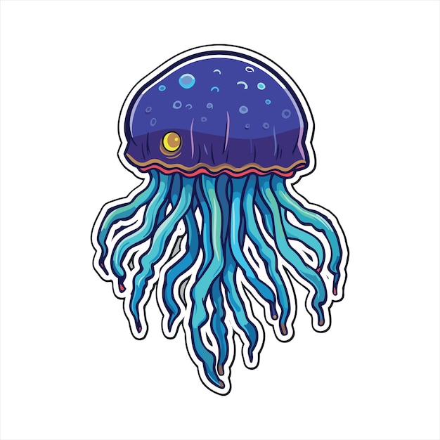 Portuguese Man O War Cute Funny Cartoon Kawaii Colorful Watercolor Sea Animal Sticker Illustration