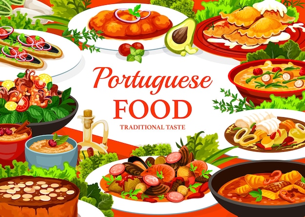 Vector portuguese meals vector poster portugal cuisine