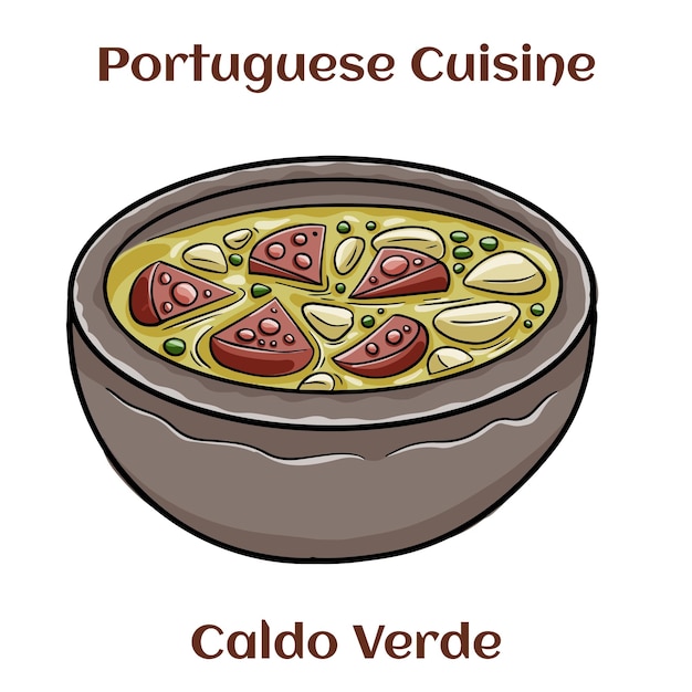 Portuguese style soup called Caldo Verde bread Cabbage oil garlic and chorizo sausage