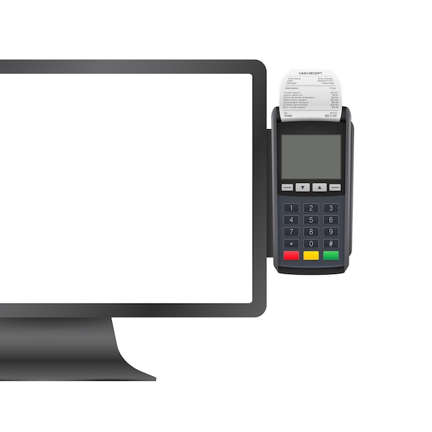 Pos tablet computer registratore di cassa attrezzature icona vettore aziendale
