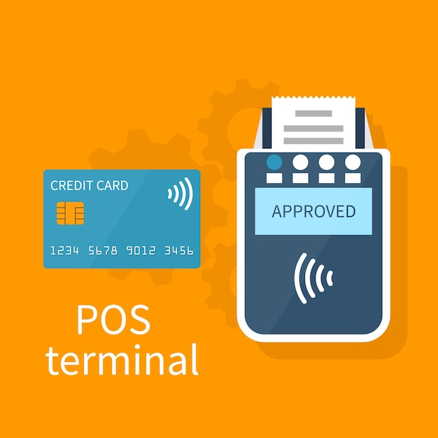 POS terminal. Contactless payment method. Vector illustration of a flat design. Modern technologies. Payment processing.