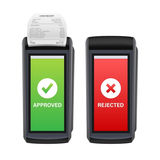 POS Terminal Paper Receipt Approved Rejected Payment NFC Payments Device