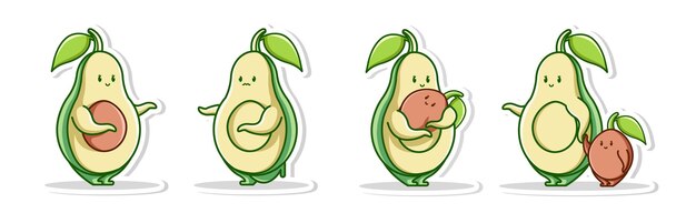 Pose Cute Family Concept of Avocado Set