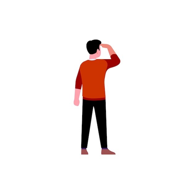 Vector pose van jonge man in rood shirt gebaar