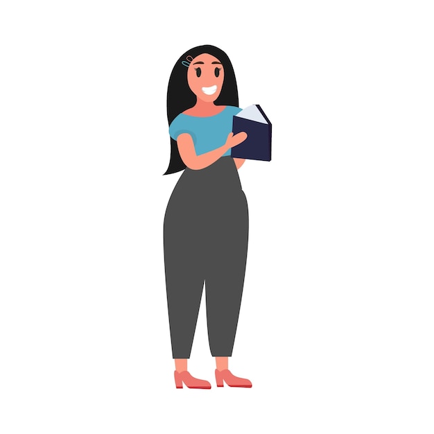 Vector pose of woman in blue shirt with black pants beautiful