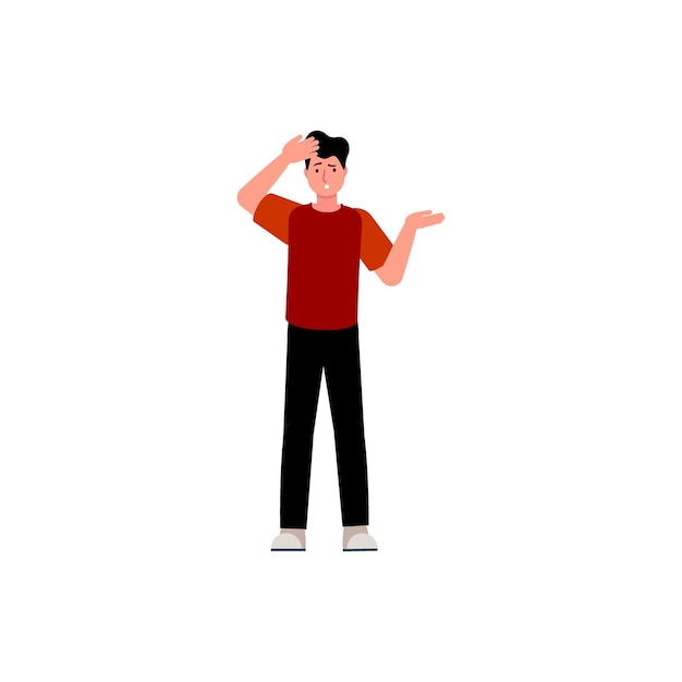 Vector pose of young man in red shirt young