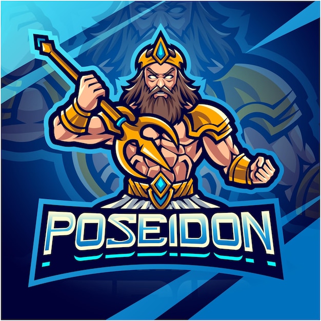 Design del logo della mascotte esport poseidon